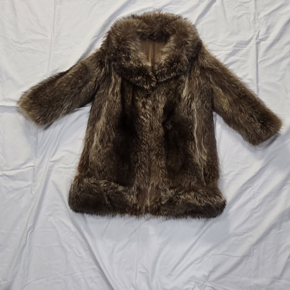 #6 Elegant Women's Raccoon Fur Jacket in Grey And Black Tones.